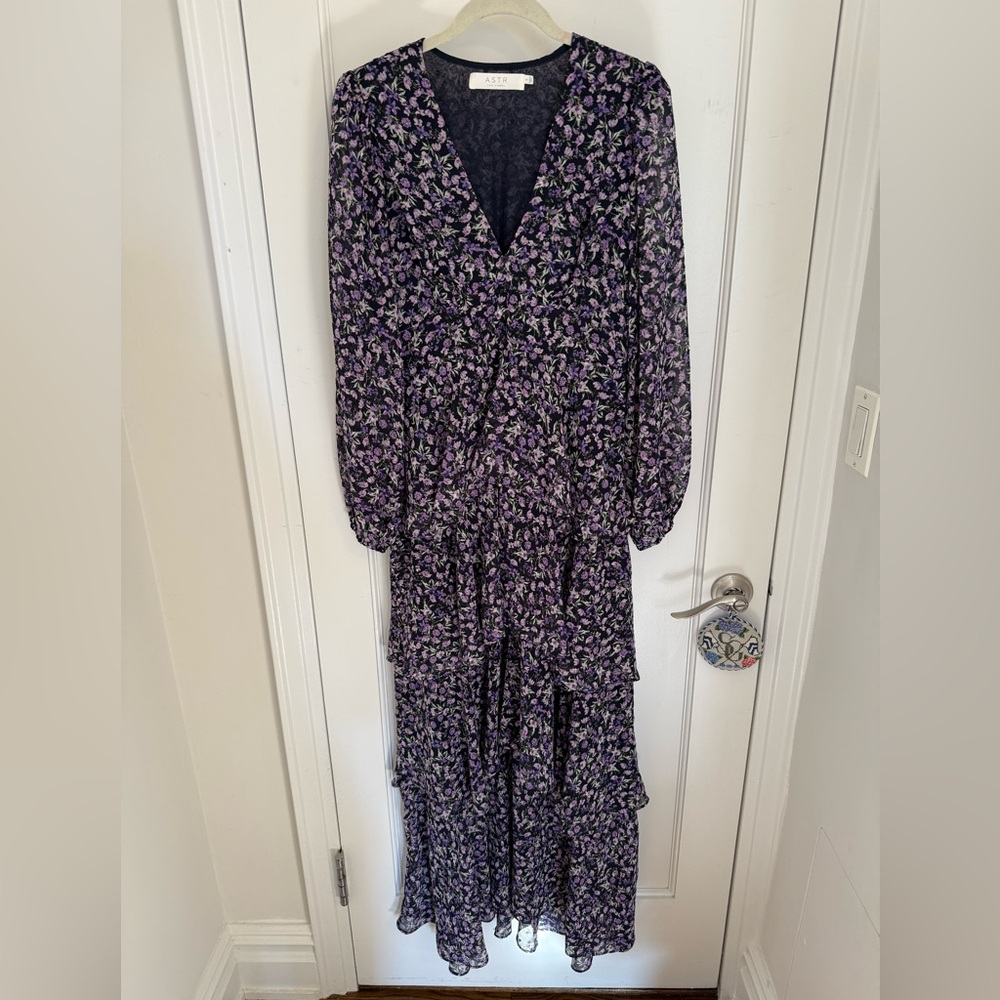 ASTR Floral Long Sleeve Tiered Dress